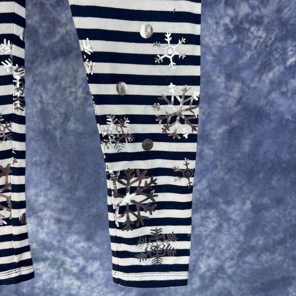 Land's End Girls Leggings Pants Blue White Striped w/ Metallic Snowflakes L 6x-7 - Picture 3 of 5